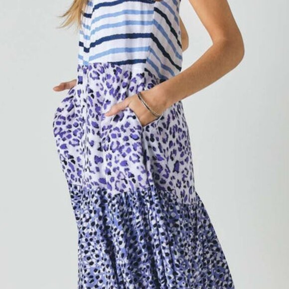 Blue & White Adorable Summer Sundress, MULTI PRINT SLEEVELESS MIDI DRESS, S - Picture 9 of 11